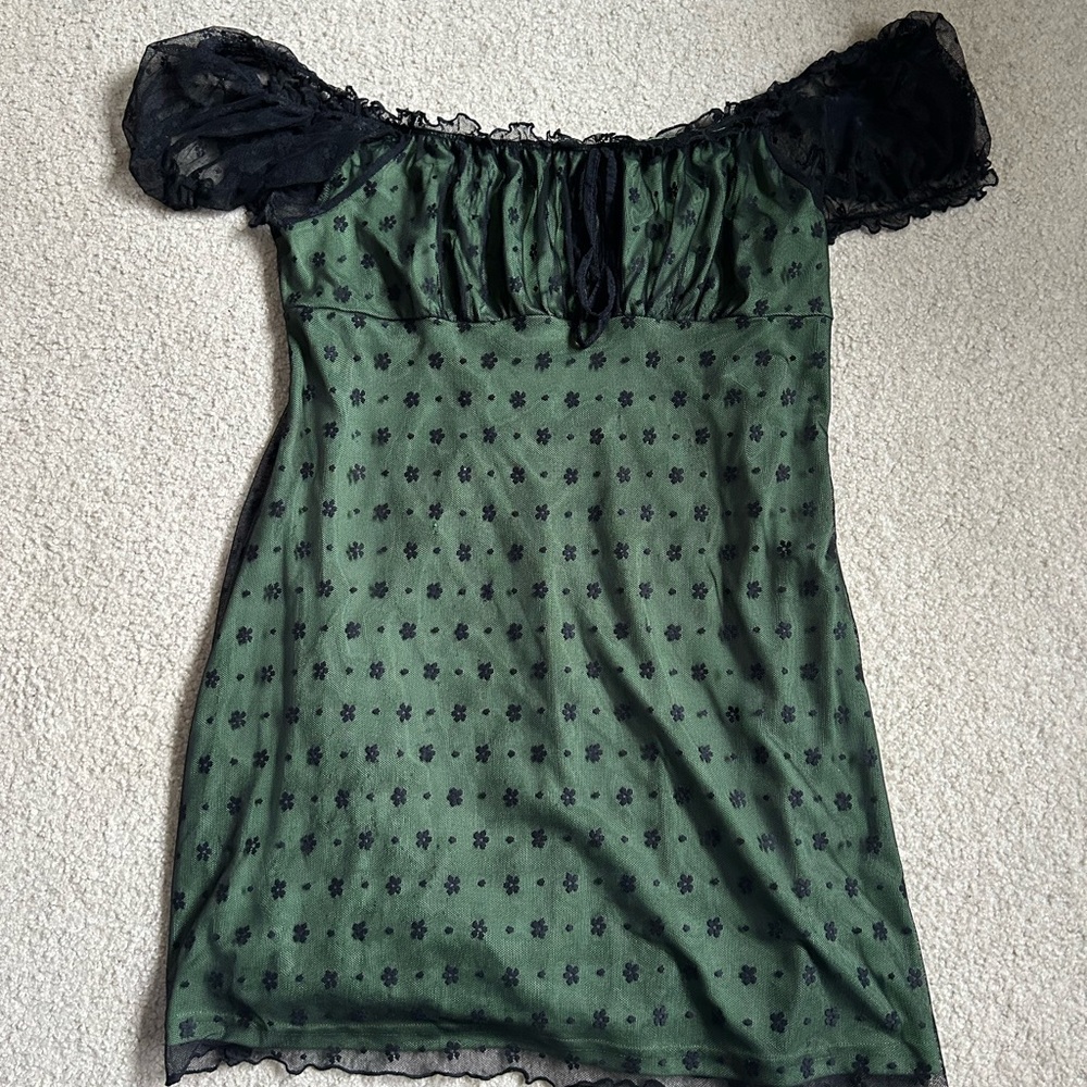 Green and Black Off-Shoulder Dress